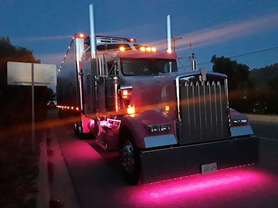 Don English's 2018 Kenworth W900L with pink lights