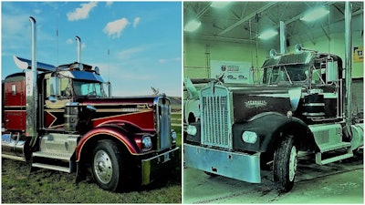 Before (right) and after the almost 12-year long-term project of restoring and customizing the unit, all the while running it — full-time for the last couple years as HNH Transportation.