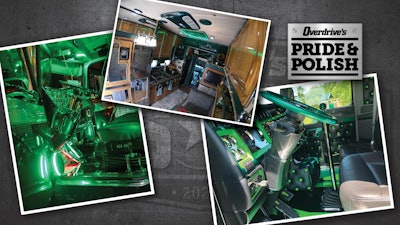 Interior category finalists, from left to right, are: Ray Thompson’s 2000 Peterbilt 379, Daniel and Phyllis Snow’s 1996 Freightliner Classic XL, and Matt Strottman’s 2020 Kenworth W900L.