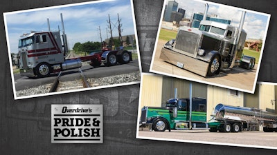 Limited Mileage finalists are: C.J. Donovan’s 1984 Peterbilt 362 (top left), Ray Thompson’s 2000 Peterbilt 379 (top right) and Matt Strottman’s 2020 Kenworth W900L.