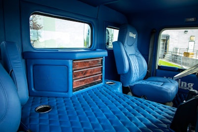 This interior shot shows the reupholstered doghouse and custom three-drawer cabinet Larson designed and built with Sprenger’s consultation. Stay tuned for further views on the rig in a video treatment still in process.