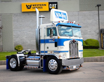 The 1983 rig’s odyssey spanned more than a decade and was restored and partially transformed by shops from NorCal Kenworth, this Caterpillar shop in Idaho, and Mickey Larson’s Twins Custom Coaches — remaining in the process as the last of these businesses relocated from Southern California to Idaho. Sprenger drove the Caterpillar 3406A-powered rig home from Idaho in June.