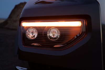 The 49X debuts a dual-stage LED headlight system featuring an internally printed heat grid and ambient air temperature sensor that can melt three millimeters of ice in less than 10 minutes at -40 degrees Fahrenheit. Combined with a 45-degree light pattern, the headlight system provides long, wide, uniform illumination.