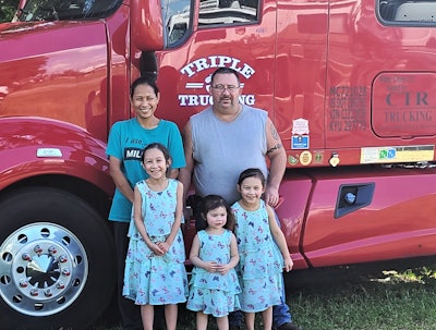 Owner-operator Kenneth Jones and his family access low-stakes medical care from the road via his subscription to Konexial’s $15/monthly My20 GoMedRx telemedicine service. Pictured with Jones are his wife, Somphane, and their daughters, from left, Jadzia, Janessa and Jasmine. Photo courtesy of the Joneses