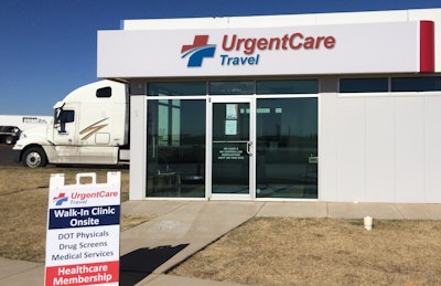 This UrgentCareTravel clinic at the Oklahoma City Pilot Travel Center at I-40 and South Morgan Road is part of the UCT network of truck stop clinics. The facilities offer single-stop service, though Vice President Mitch Strobin believes that for drivers with chronic conditions needing management, subscription service makes more sense. “Telehealth absolutely is a big part of it,” he said. Photo courtesy of UrgentCareTravel