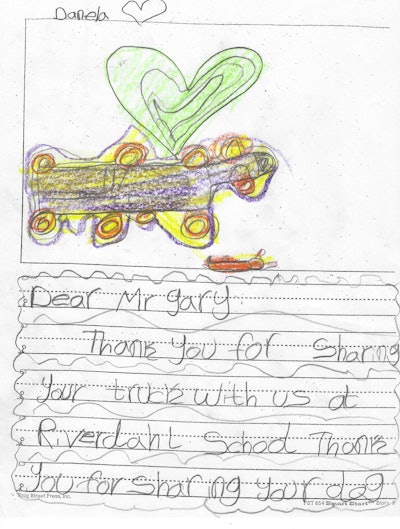 semi truck drawing and letter to Gary Buchs from kid