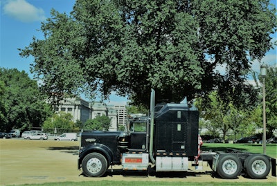 Artie Daniel's kenworth semi truck next to tree
