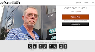 You can vote for Petersen daily through Nov. 5 via this link to his page on the DreamChopper website (screenshot above). The main contest page is available via this link.
