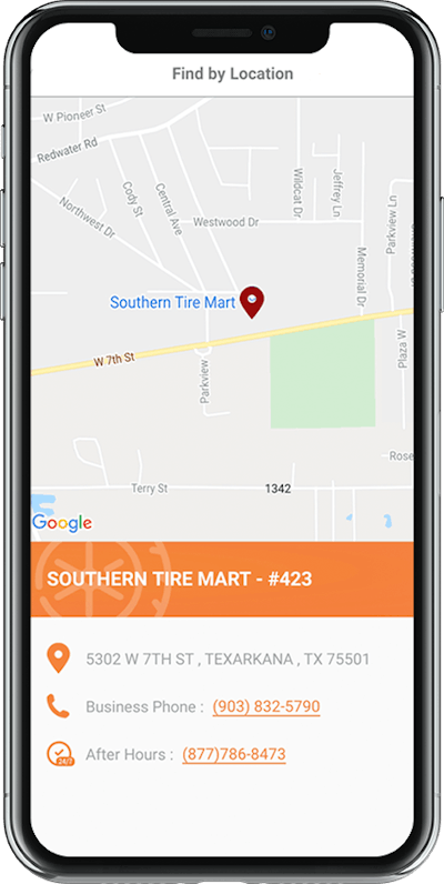 An example result in the dealer locator function in the app.