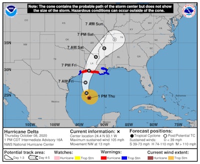 Hurricane Delta is expected to make landfall Friday afternoon or evening along the Louisiana coast.