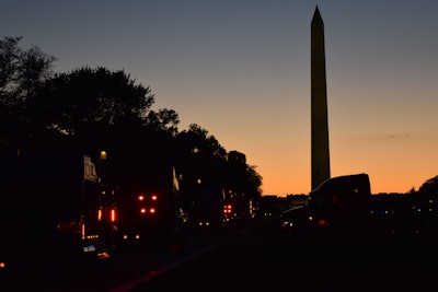 View from the mall as the sun fell behind the Washington Monument Friday.