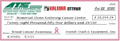 An on-highway version of the Kalmar Ottawa yard tractor went to New Jersey-based Avenel Truck & Equipment, yielding a $28K-plus donation to the Memorial Sloan Kettering Cancer Center in New York.