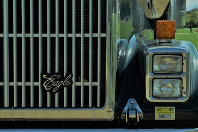 international eagle logo on the front grille of semi-truck