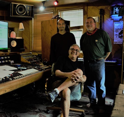 Malayter (right) in studio with percussionist Tony Graci (left) and engineer/producer Jay Vernali, who played keys/bass for the session.