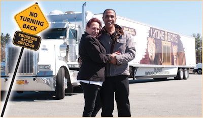 Independent Jose Williams saw his partnerships tested this year under the economic pressures of the pandemic. He hauls blanket-wrap and other freight with this 2007 Kenworth outfitted with a 132-inch ARI custom sleeper. With him is business and life partner Lucille Torres. | Photo by Chet Gordon and courtesy of Williams.