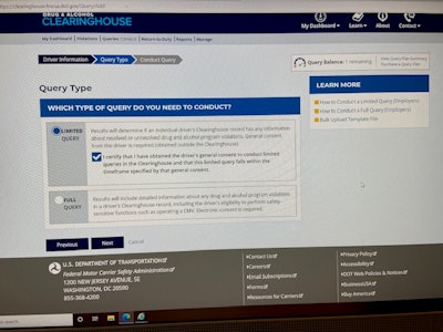 Limited query selection of query type