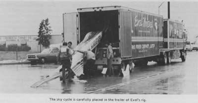 Evil Knievel's SkyCycle being loaded into his principal haul rig