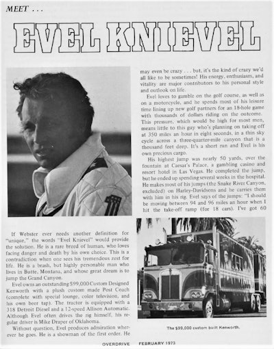 Meet Evel Knievel article from Overdrive's February 1973 issue