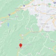Map with red location marker on Bent Mountain, southwest of Roanoke, Virginia