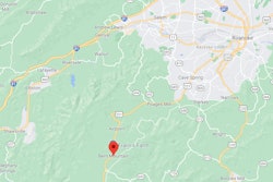 Map with red location marker on Bent Mountain, southwest of Roanoke, Virginia