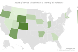 Hours of Service Violations as a share of all violations map of the United States