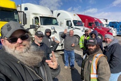 Thomas Remington with driver friends at the Love's in Wamsutter, Wyoming