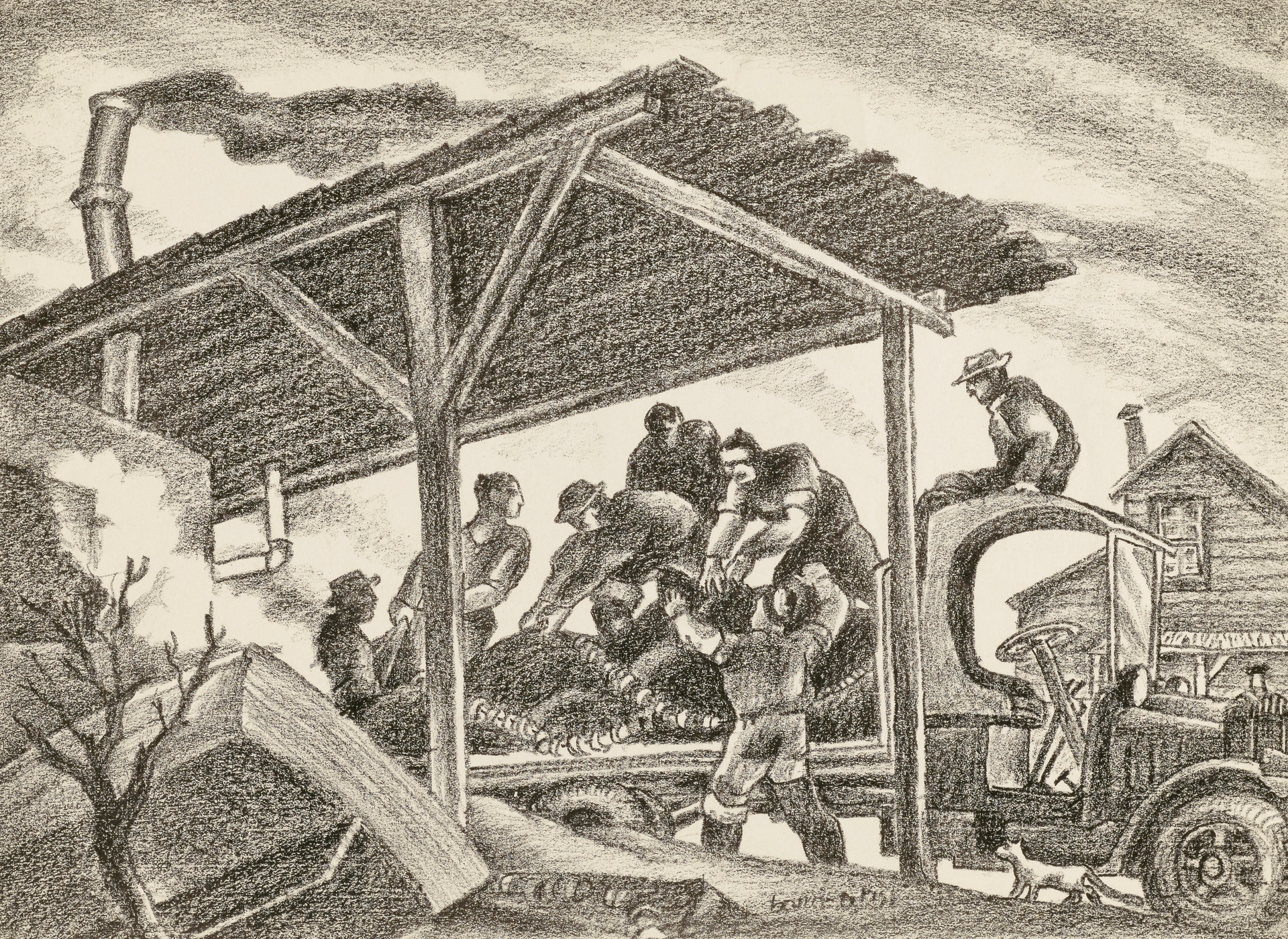 A sketch of a truck being loaded or unloaded sometime between 1935-1939
