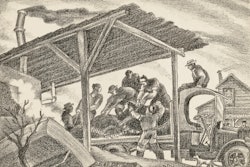A sketch of a truck being loaded or unloaded sometime between 1935-1939