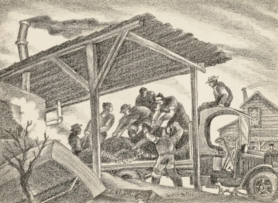A sketch of a truck being loaded or unloaded sometime between 1935-1939