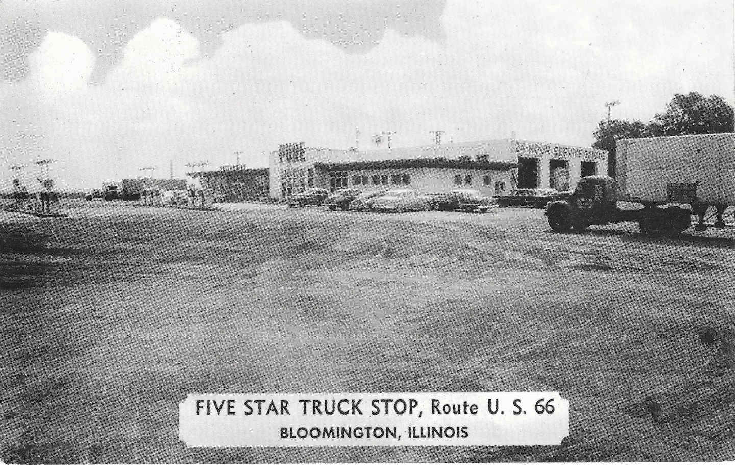 Post card for Five Star Truck Stop, Route U.S. 66 in Bloomington, Illinois