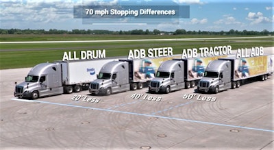 4 semi trucks parked