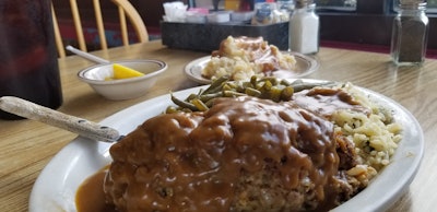 On tap today, Reed said, was 'the Salisbury Steak special.' with 'real mashed potatoes.' $12.