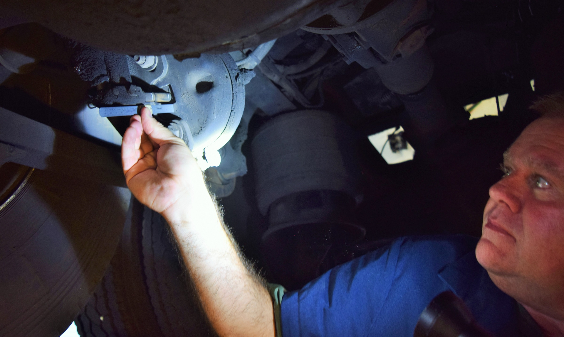 Sergeant David Mills Inspecting Brakes