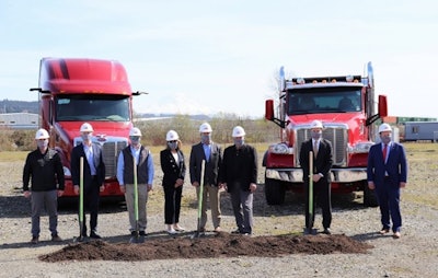 New Pete dealer in Sumner, Washington, in 2022 | On Wednesday, March 31, Dobbs Truck Group officially broke ground on their new Dobbs Peterbilt dealership corporate office. The dealer will be its 18th Pete sales and service location, the ninth in the state of Washington. Set for completion the first of January next year, the facility is situated on 11 acres in Sumner, representing a $16 million investment. Total square footage: 69,000, a third of that devoted to the parts warehouse and another third to the shop.