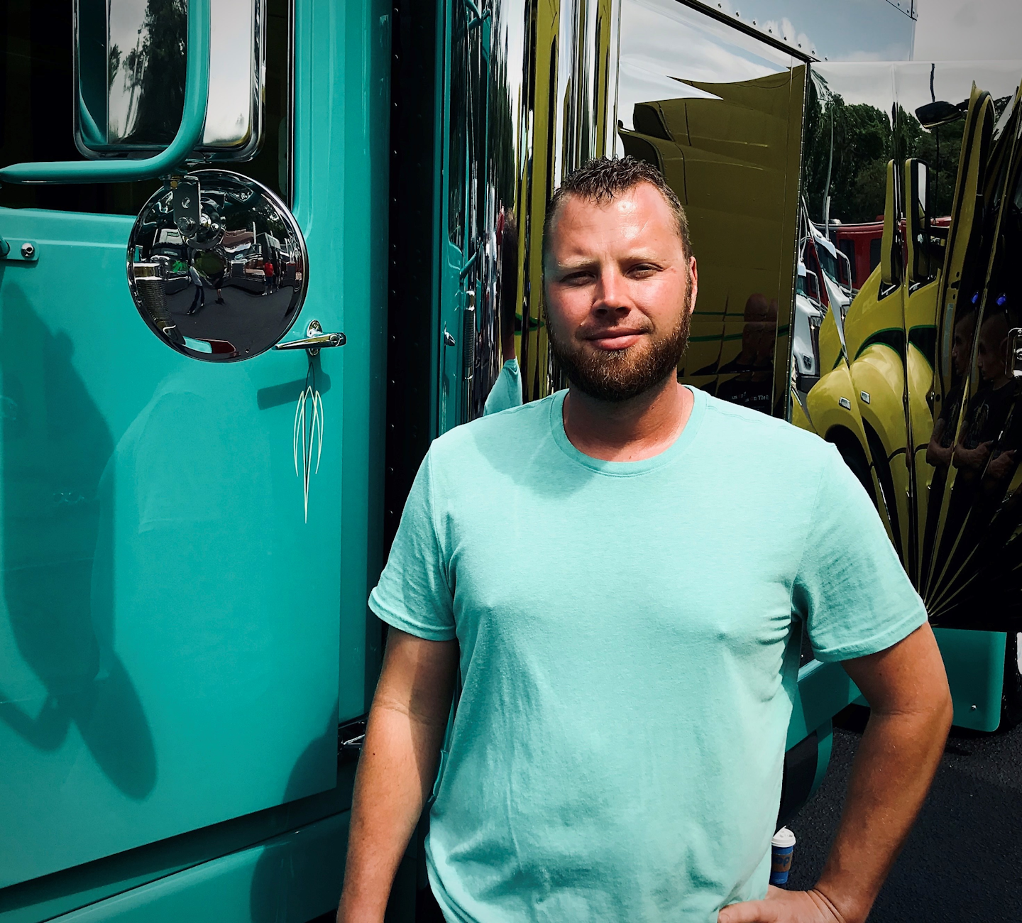 Dustin Dickerson outside of his custom peterbilt truck