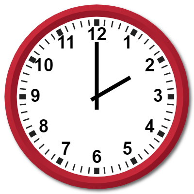 clock with short hand at 2 and long hand at 12