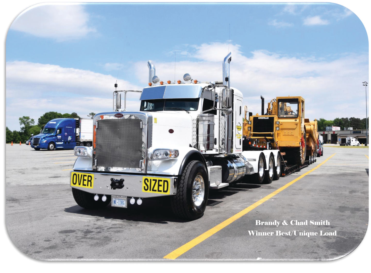 Chad and Brandy Smith's 2020 Peterbilt 389 and 2021 Fontaine won Best/Unique Load.
