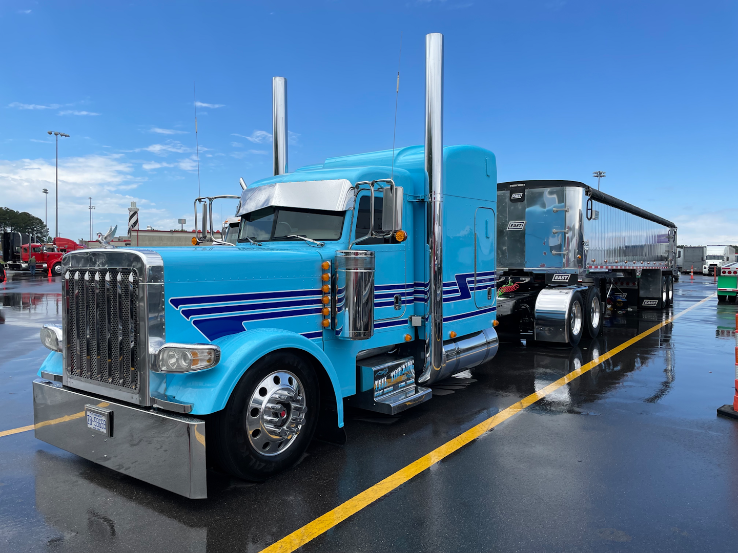 Joshua Teel and his 2001 Peterbilt 379 and 2001 East dump trailer won the Carolina Classic award for regional choice with its blue paint scheme reminiscent of school colors for the University of North Carolina Tarheels.