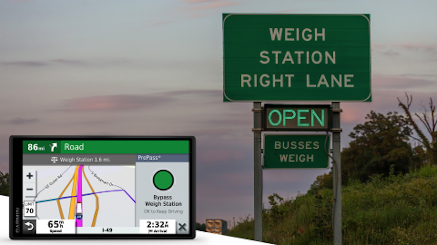 PrePass weigh station bypass now available integrated within Garmin GPS navigators | PrePass customers now have another option when it comes to receiving weigh station bypass notifications and green lights. With an active PrePass account, users of Garmin’s latest series of its line of Dēzl over-the-road truck navigators now receive on-screen, crucial PrePass notifications of upcoming weigh stations and bypass decisions on the same screen as their navigation and route guidance. This includes the Dēzl OTR700, OTR800 and OTR1000 models, plus the new OTR500. PrePass joins a list of features including load-to-dock guidance, popular truck routes, custom truck routing and more. Customers using the PrePass weigh station bypass with Garmin’s navigators have the option to add electronic toll payment services with PrePass Plus, an RFID-based service available only through PrePass. The integration of PrePass with the Garmin Dēzl OTR devices is available with a software update. It requires an active PrePass account and use of the Garmin Drive app on a compatible smartphone.