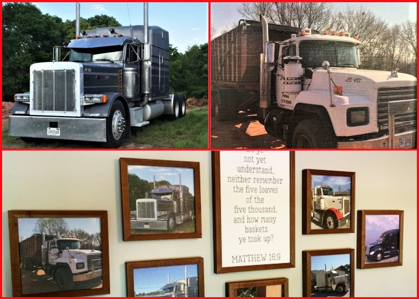 semi truck collage on wall