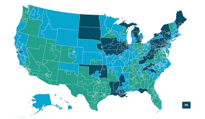 Map of states and congressional districts ranked by structurally deficient bridges