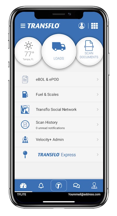 Transflo to launch 'Lite' free version within mobile app | The new version, available within the popular Transflo Mobile+ app come late July, will give owner-operators and other small-business truckers access to a mobile platform for no-contact document management and other workflow tasks free of charge. The new Lite mode will enable the Mobile+ app's functions for scanning, sending, and receiving necessary workflow documents, including electronic Bills of Lading and Proofs of Delivery (eBOL and ePOD). Transflo introduced contactless eBOL and ePOD last year as a way for drivers to remain safe, get paid faster, and limit dwell times at shippers and receivers. In addition to document management, Transflo Lite provides free access to the Transflo Social Network, weather reports, driver emergency assistance, and a location finder for truck stops and Transflo Express document scanning. Transflo Lite also integrates CAT Scales, Pilot Flying J, Love’s, and TA Petro apps, consolidating applications on drivers’ phones and tablets. Transflo President Michael Southworth said “Transflo Lite is the latest step to drive connectivity, supply chain liquidity, and automation throughout the supply chain ecosystem. With Transflo Lite, we’re giving owner-operators access to the market leading Transflo platform at no cost, helping integrate and consolidate other applications and workflow tasks into one simple app.” The new functionality will launch later in July and be available on all iOS and Android devices via the App Store and the Google Play markets.