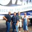 In my early years at Overdrive the magazine celebrated its 40th anniversary with a 2001 tour around the country, stopping at truck stops and hosting truckers to see a trucking history exhibit staged in the dry van. Editors and sales personnel joined driver Harvey Zander, left, well-known for his show trucks Icy Blu and Icy Blu II, in different segments as the tour progressed. Zander drove a new Volvo VN770, swapping out occasionally with me and other editors who had recently obtained their CDL. Joining Zander in one leg were, from left: Scott Miller, then a sales rep and now executive vice president for Overdrive publisher Randall-Reilly’s Recruiting Division; me, then Overdrive senior editor and now editorial director; and Linda Longton, then Overdrive editor and now senior vice president of audience for Randall-Reilly.
