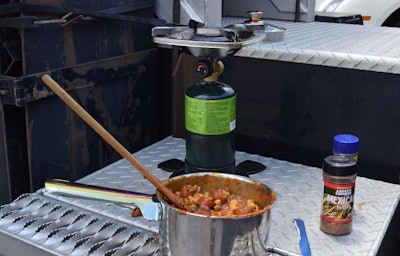 Chili mac in pot inside truck