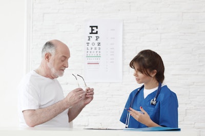 woman consulting with patient about eye exam