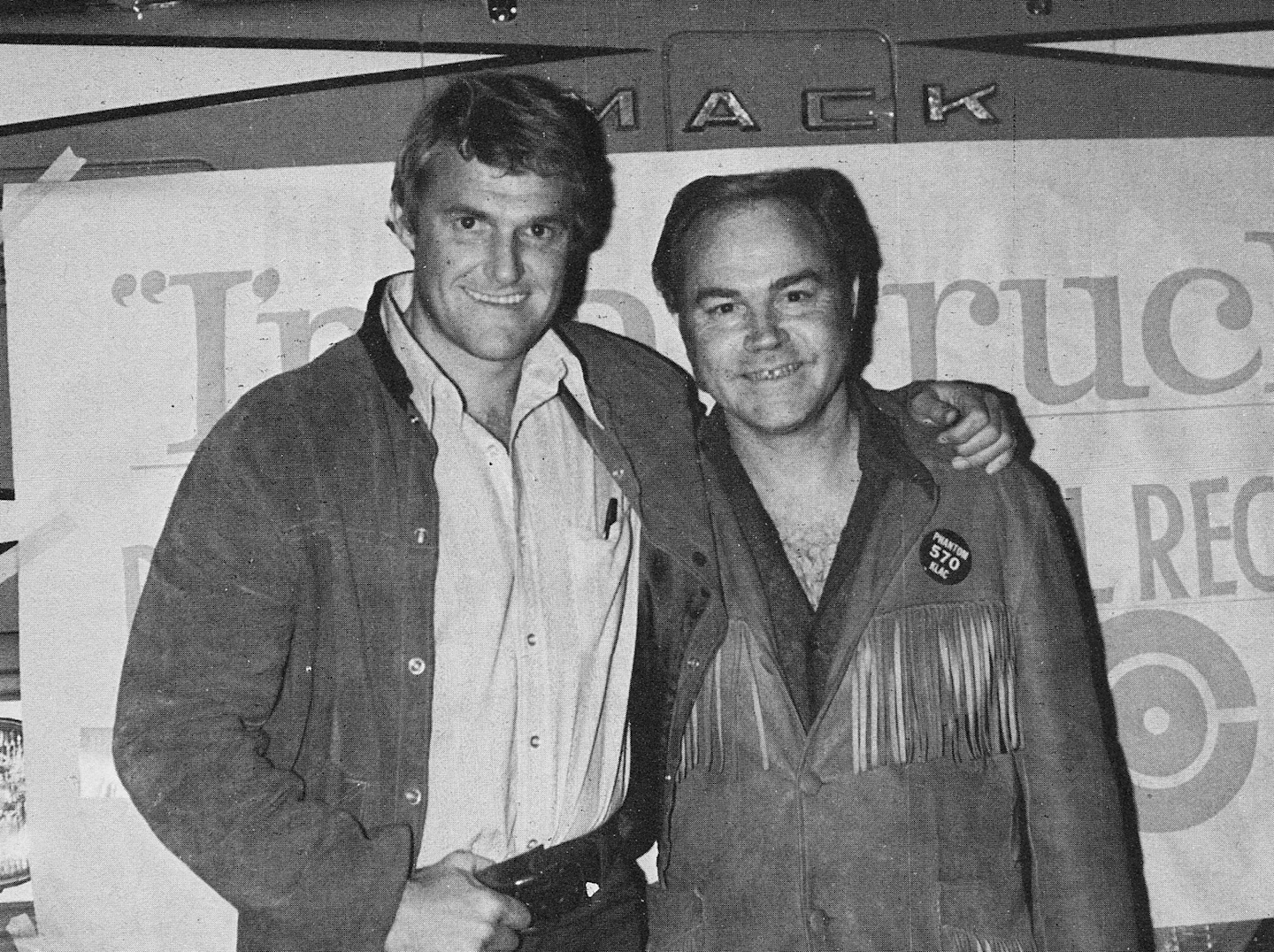 This photo from the May 1972 Overdrive was taken when actor Charles Napier, left, and singer Red Simpson were guests on the “Overdrive Hour,” part of an all-night radio program hosted by Larry Scott. Napier, who went on to act in many other movies and television productions, starred in “Moonfire,” a feature movie written, directed and produced by Overdrive founder and longtime editor Mike Parkhurst.