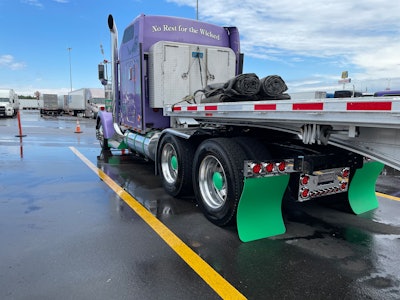 It took several attempts to find the right shade of green to match the purple of the truck, Olah says.