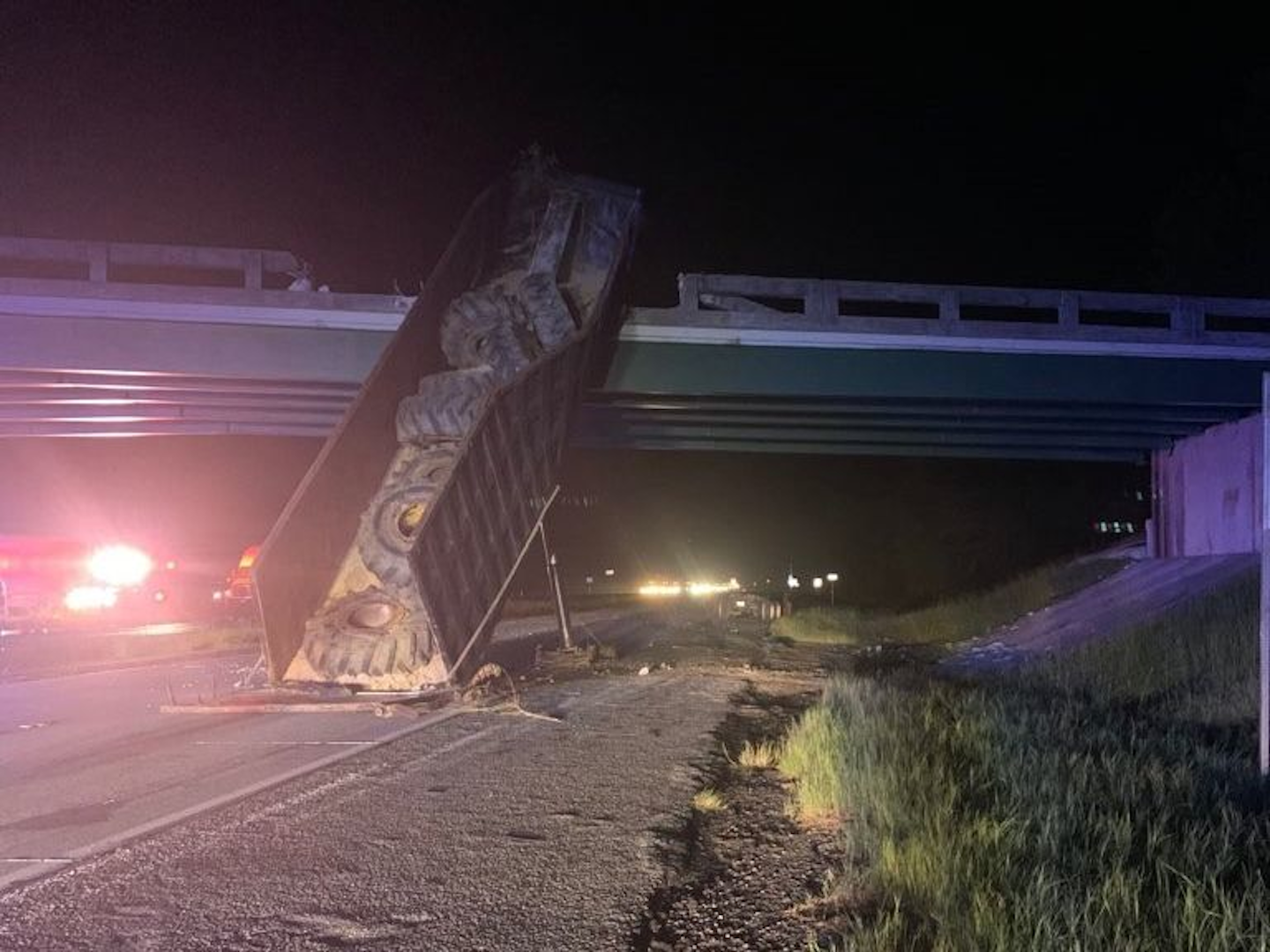 A section of I-16 in Georgia is closed after a raised dump trailer struck a bridge along the interstate, shifting the bridge nearly six feet.