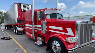 Ganski Inc. is showing this 2014 Peterbilt 389, which sports a 550-hp Cat 3406 with an 18-speed and 3:36 rears.