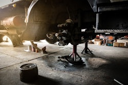 semi-truck without tires on jacks